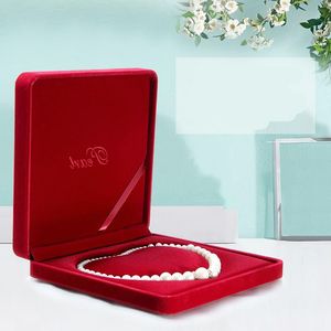 Boîtes à bijoux en velours de grande taille, boîte à collier de perles longues, boîte-cadeau en forme de cœur à l'intérieur avec le mot «perle» sur la boîte