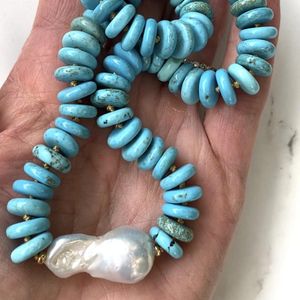 Cajas Boho Retro étnico hecho a mano Jacqueline anudado a mano turquesa rebanada bola de fuego collar de perlas joyería para mujeres Accesorios