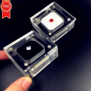 Cajas de acrílico transparente para joyería de boda, vitrina de diamantes sueltos, bandeja con diamantes de imitación, soporte para piedras preciosas, contenedor cuadrado de 5x5x2cm