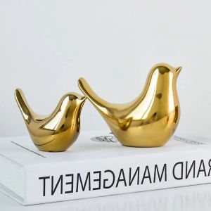 Cajas estatuilla de pájaros dorados, 4 tamaños, estatua de Animal dorado de cerámica nórdica, joyería, decoración del hogar, decoración de mesa para sala de estar