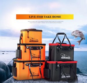 Cajas Bolsa de pesca portátil de EVA, cubo de pesca plegable, caja de peces vivos, contenedor de agua para acampar, bolsa de almacenamiento para aparejos de lavabo, sin bomba