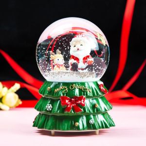 Boîtes neige des lumières de balle de cristal de Noël Boîte de musique Boîte à neige Elk Santa Claus Sleigh Cabin Cabin Cadeaux Home Decoration Carrousel