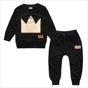 Garçon à manches longues vêtements haut + pantalon 2 pièces sport costume enfants vêtements ensemble nouveau-né couronne bébé vêtements ensemble costume