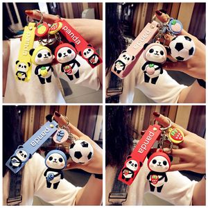 Garçons Filles En Caoutchouc Mignon PVC Panda Porte-clés Creative Nouvel An Cadeau Sac Animal Pendentif Fruit Cas Clé De Voiture Anneau En Métal-Panda Bleu + Cloche Noire Et Blanche