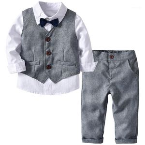 Garçons costumes de mariage enfants vêtements enfant en bas âge formel enfants costume vêtements pour enfants gris gilet chemise pantalon tenue bébé vêtements1