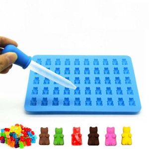 BPA free FDA Approved Food Grade 50 cavity small ice cube candy chocolate silicone gummy bear mold with dropper LX2559