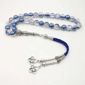 Bracelets Burstal Crystal Tasbih Blue Beads con Tassel de cuero Nuevo estilo Crystal Women Beads 33 66 99Beads Muslim Rosario