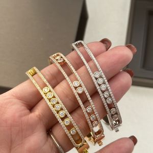 Bracelets classique marque Designer S Sterling Sier trois creux mobile cristal manchette bracelet pour femmes bijoux Par333c
