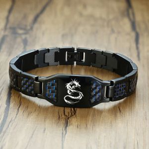 Bracelets gravés Dragon Scorpion loup en Fiber de carbone, Bracelets personnalisés pour hommes, Bracelet d'identification, bijoux en acier inoxydable