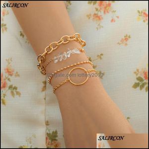 Bracelets Jewelry4PCS / Set Vintage Link Beads Chains Bracelet For Women Boho Aesthetic Stone Round Circle Circle Coucle Coucle de haute qualit￩