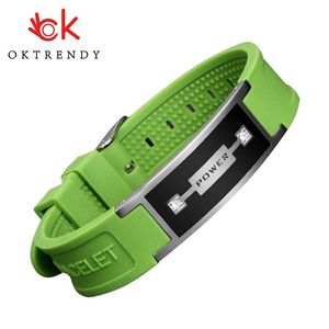 Bracelets Bracelets de perte de poids de santé magnétique Bracelet en acier inoxydable hommes bracelet en cristal bracelet de Sport en Silicone vert bracelet