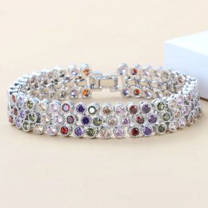 Pulseras MannyDella Trinket Maravilloso 925 Mark Joyería de boda de lujo Colorido Zircon Pulsera de cadena de eslabones femeninos Longitud del brazalete 19 cm