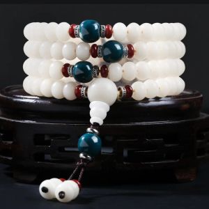 Pulseras Pulsera de raíz de Bodhi de jade blanco natural para hombres y mujeres Meditación Oración 108 Venta al por mayor Joyería de collar de yoga de energía budista