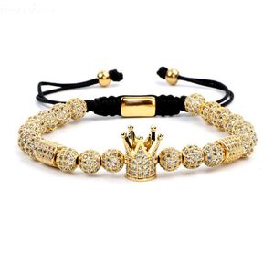 Bracelets New Fashion Luxury CZ Micro Pave Ball Crown Charm Beads Bracelet macrame ajusté personnalisé Men Femmes