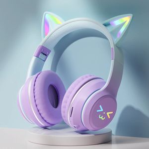 Bracelets RGB Light Cat Ear Wireless Headphones avec Microphone Support TF Card / FM Radio Wireless Bluetooth Headset Music Girls Kids Gifts