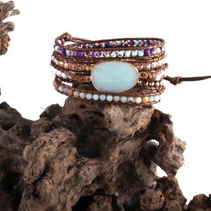 Bracelets RH Fashion Femmes Couioir Prime de cuir à la main Miltud Breded Natural Stones Crystal 5 Strons Wrap Bracelets Dropship