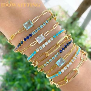 Bracelets été nouvelle mode arc-en-ciel coloré CZ Tennis chaîne Bracelet pour femmes filles glacé Bling cubique zircone bijoux