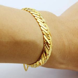 Pulseras Venta al por mayor de oro de 24 quilates Gp 12 mm de ancho Pulsera para hombre / Brazalete de 19,5 cm, Pulsera de joyería para hombre de color oro puro a la moda Precio más bajo