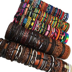 Conjuntos al por mayor de pulseras, 50 Uds., estilos de mezcla multicolores, pulseras de cuero tribales trenzadas Ethinc para hombres y mujeres MX16
