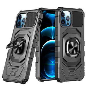 Support Robuste 2 en 1 Armor Phone Cases Support d'anneau de béquille magnétique pour iPhone 12 11 Pro Max XR XS X 8 7 6 Plus Samsung A72 A52 A42 A12 5G S21 Ultra A01 A02S A51 A71 4G A11