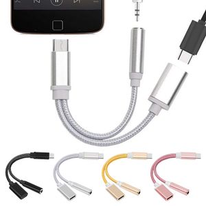 Adaptadores de audio del cargador trenzado Cables Cables 2 en 1 Auriculares Auriculares Conector de conector Cable de auriculares Aux de 3.5 mm para teléfonos Samsung Android