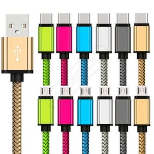 Câble en nylon tressé 1m 3ft 2m 6ft 3m 10ft Type C Câbles de charge de données Micro Usb pour téléphone portable intelligent Samsung