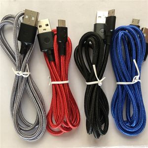 Cables USB trenzados Tipo C V8 Micro 1M / 3ft 2M / 6ft 3M / 10ft Data 2A Cable de cargador rápido Cuerda de tejido Línea colorida para todos los teléfonos