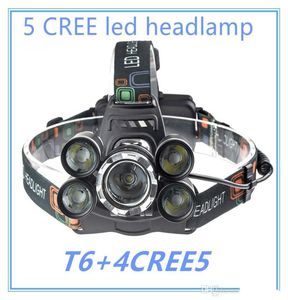 Diseñador de marca 5 LED Beaflight 15000 Lumens T6 Lámpara de cabeza LED LED de alta potencia +2pcs 18650 Batería +Cargador +Cargador de automóviles6820078