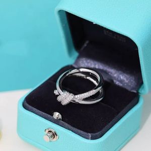 Brand Designer Diamond Ring de haute qualité en acier inoxydable Fast Gold plaqué double nœud Salentine's Birthday Party Classic Luxury Bielry Gift