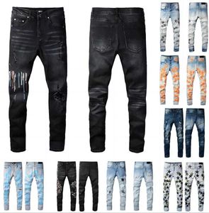 Marque Designer Amirs hommes violet jeans Denim broderie pantalon trous de mode pantalon hip hop pantalon à glissière en détresse pour homme yhc
