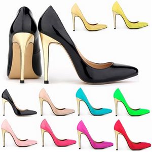 Diseñador de la marca-Sapatos Feminino Ladies Super High Heels Fashion Style Patchwork Gold con Work Pumps Patent Shoes US Size 4-11 D0065