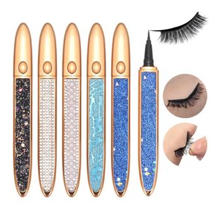 Pegamento para delineador de ojos autoadhesivo resistente al agua para pestañas postizas 2 en 1 Magic Diamond Bling Glitter Liquid Eye Liner Pen No necesita pegamento para usar Lash Droppshing