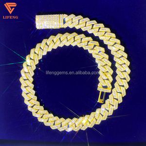 marque mode femme 15mm Iced Out Vvs Moissanite Diamant Plaqué Or Jaune Chaîne À Maillons Cubains Pass Test Hiphop Collier Miami Pour Hommes