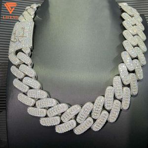 Marca de moda mujer Lifeng Jewelry 30 mm de ancho Vvs Moissanite Link Chain Baguette Diamond 925 Sterling Silver Collar de oro blanco cubano personalizado