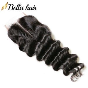 4x4 lâche vague profonde haut hd dentelle fermeture milieu libre trois partie 826 pouces brésilien non transformé avec des cheveux de bébé 8a bellahair