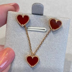 Marca de lujo amor corazón diseñador collares pendientes dulces corazones rojos 18k oro rosa bonito collar pendientes pulseras regalo de joyería