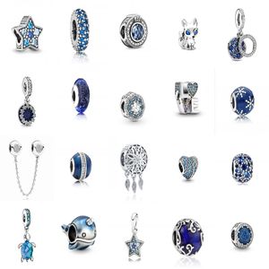 Perles étoilées douces nuit bleues en argent 925, flambant neuves, adaptées au Bracelet de perles Pandora, bijoux à la mode pour dames