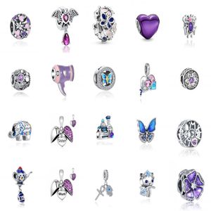 Tout nouveau argent sterling 925 violet sœur mère sud suspendus papillon perles d'amour adapté au bracelet Pandora petits bijoux