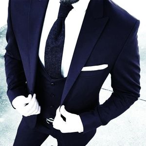 Brand New One Button Navy Blue Wedding Groom Tuxedos Peak Lapel Groomsmen Hommes Costumes Prom Blazer (Veste + Pantalon + Gilet + Cravate) NO: 2088