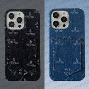 Marque Phone Case Designer iPhone Case pour iPhone 15 Pro Max Cases Porte-carte Apple iPhone 14 Pro Max 13 12 13promax Case Luxury Monogram Denim Fabric Phonecase Cover