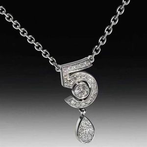 Joyería de plata de ley 925 pura de marca para mujer, colgante de gota de agua con letra 5 y diamantes, collar de marca de lujo para fiesta de flores bonita 261v