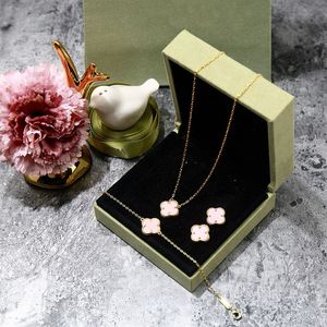 Marque Vans Cleef Bracelet Collier Boucle D'oreille Ensemble Marque De Mode Unique Fleur Agate 18k Or Trèfle Collier Bracelet Boucle D'oreille Ensemble 4/quatre Designer Bijoux Pour Femmes