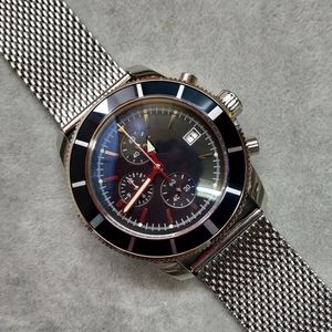 Montres de marque Chronographe à quartz SuperOcean Heritage Édition spéciale Montre-bracelet Cassic pour hommes Cadran noir Bracelet en acier inoxydable