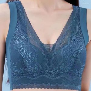 Soutien-gorge à coupe fixe pour femmes, sans trace, beau dos, sous-vêtements, gros seins, petits froncés, sans anneau en acier, soutien-gorge respirant en dentelle