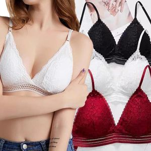 Bras French Sexy Deep V Bra Lace Triangle Cup Brassiere Correa de hombro fijo Lingerie Adecuado Sports Sports Yoga Push Up Cortswear Top