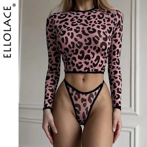 Bras Define Ellolace Leopard Lingerie Outfits Luz Rosa Tops Manga Longa Para Mulheres 2 Peças Contraste Cor Jovem Menina Intim Goods 231124