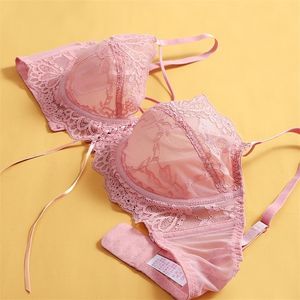 Soutien-gorge Ensembles Mode Rose Transparent Dentelle Soutien-Gorge Et Panty Plus Taille D E Coupe Ultra Mince Non Rembourré Lingerie Sexy Femmes Sous-Vêtements Ensemble 221010