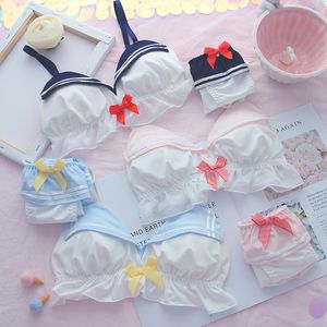 Ensembles de soutiens-gorge japonais Lolita Navy Lingerie avec culotte Sweet Cute Sailor Underwear Cos Sexy Bow Set Kawaii Women Student Bralette 221010