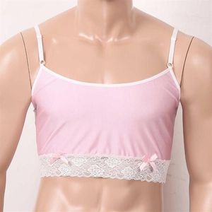 Bras Define Lingerie Mens Porno Silky Bra Top Spaghetti Strap Deep U Camisoles Colete Sissy Crossdresser Crop Tops Sexy Lenceria Gay T2793