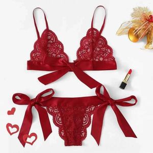 Sets Sets Sexy Lace Bra Breve Set Lingerie Mujeres Albos de Bownot Wire Femenina Roja Femenina Roja Dina